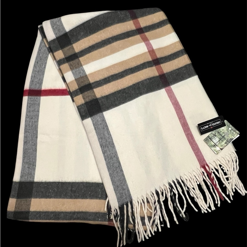 Macy's Cashmink Plaid Scarf-Red, White, Black & Tan